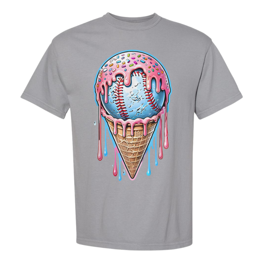 Baseball Ice Cream Cone Drip Tee