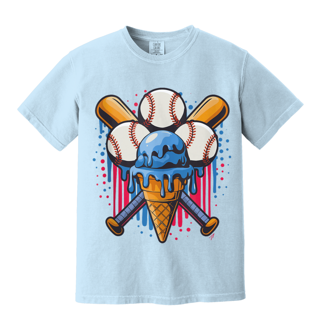Red, White, and Blue Baseball Ice Cream Tee