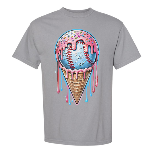 Baseball Ice Cream Cone Drip Tee
